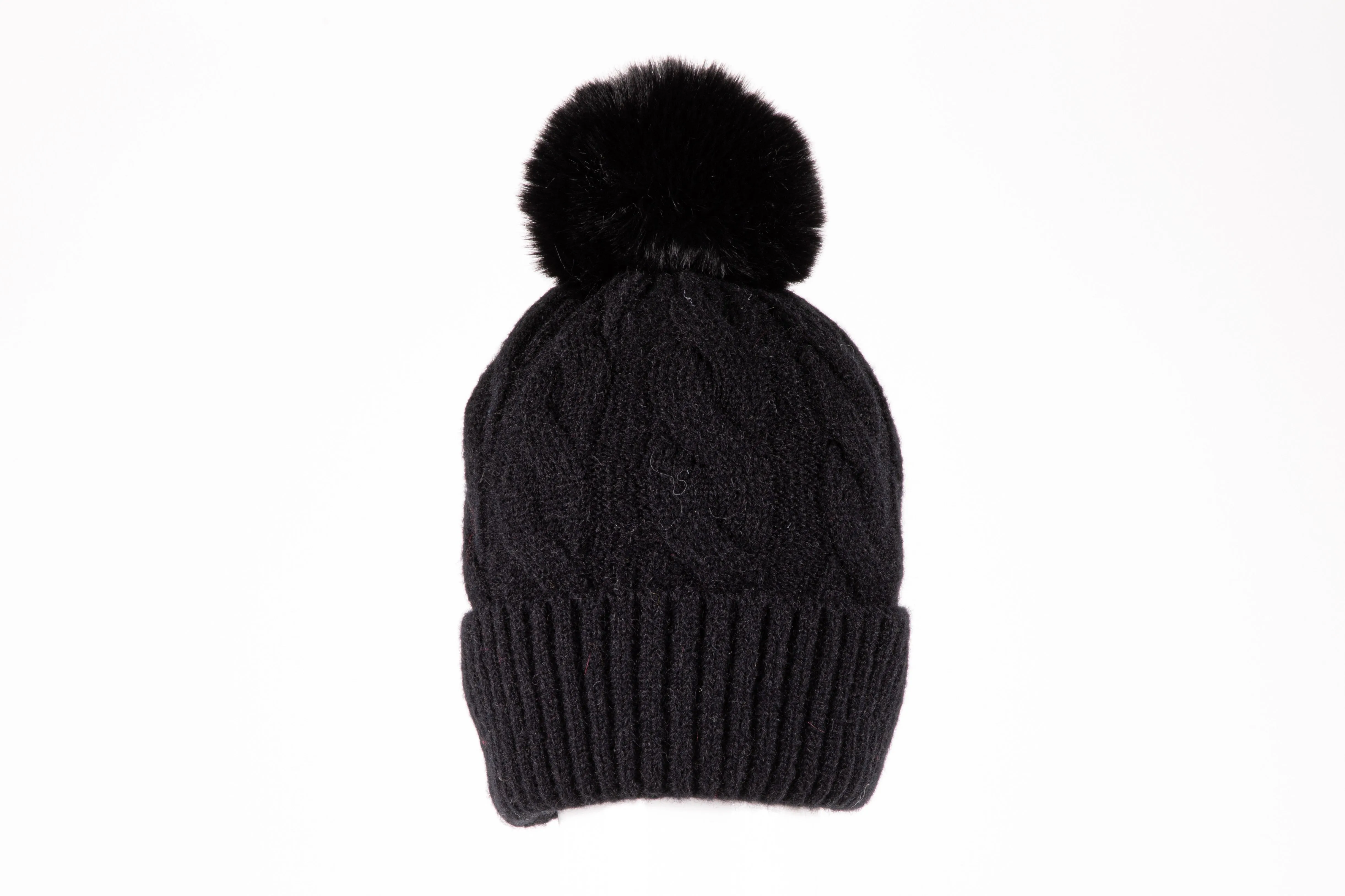di firenze Cable Knit Hat With Faux Fur Pom Pom sold by Ruumur