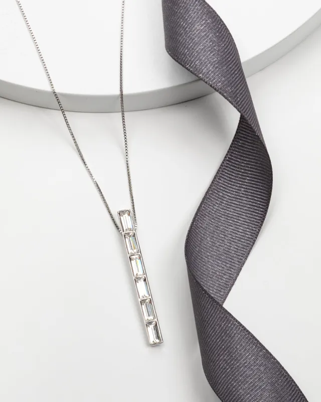 Clear Swarovski Crystal Bar Pendant Necklace sold by Ruumur
