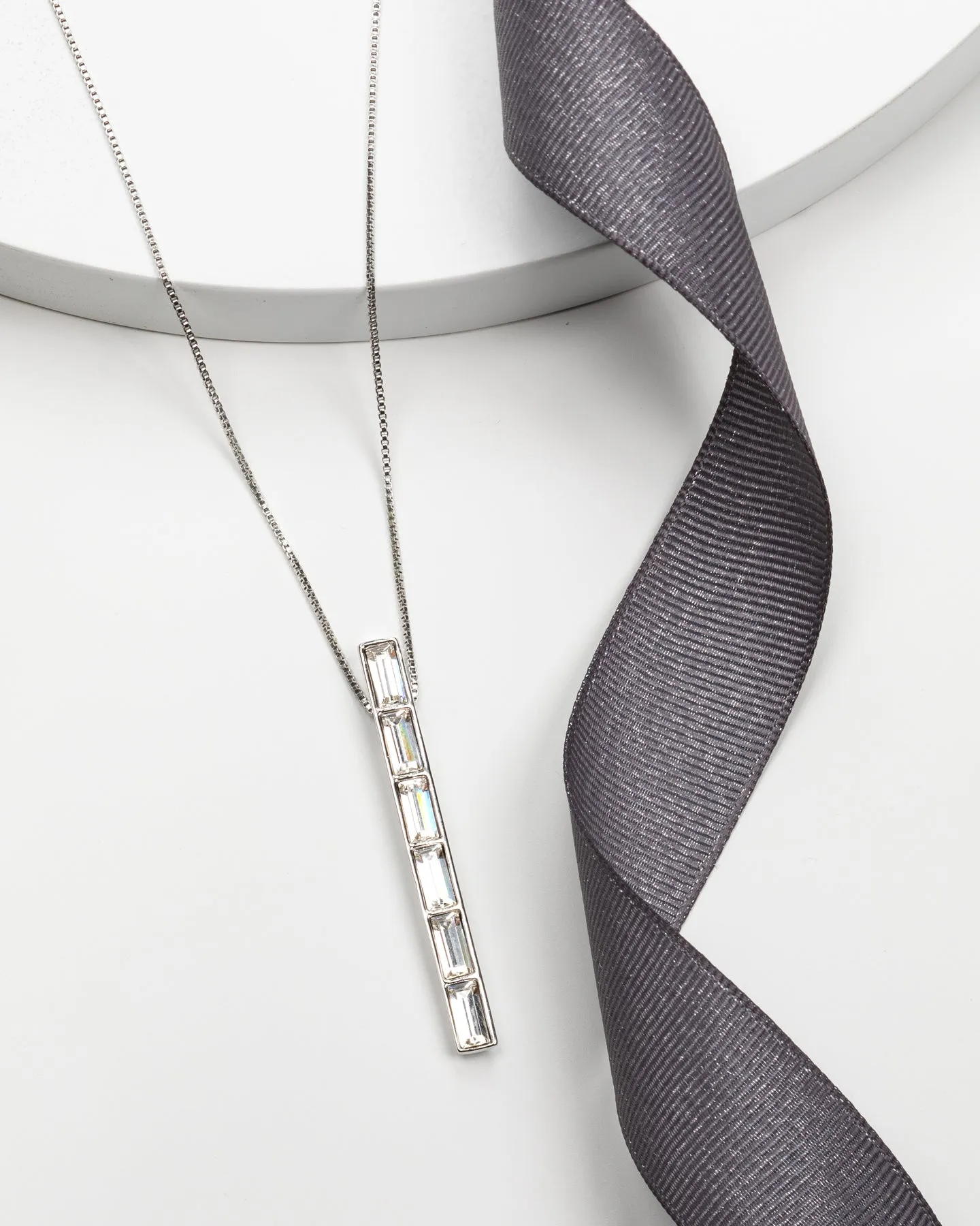 Clear Swarovski Crystal Bar Pendant Necklace sold by Ruumur