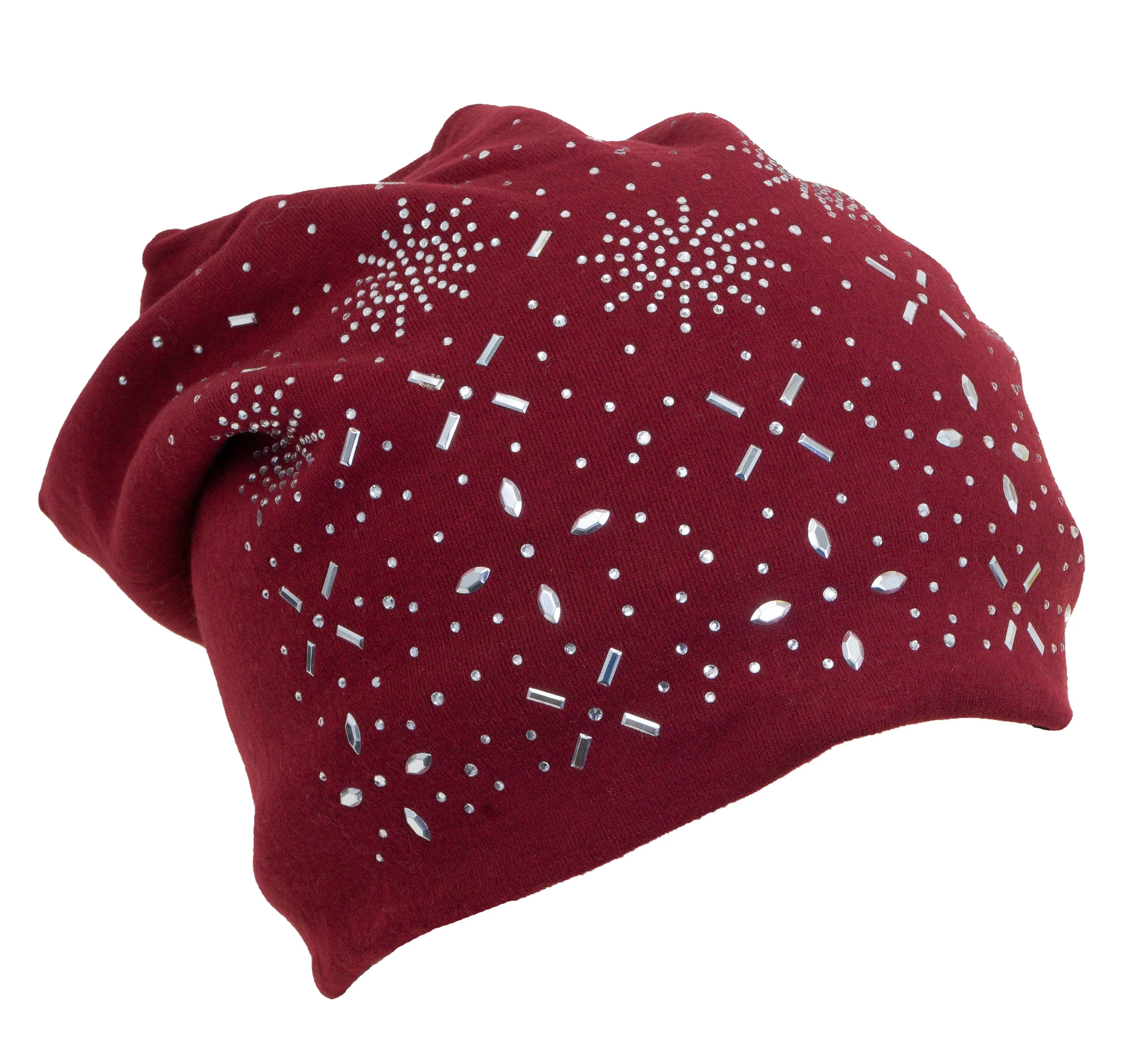 Rebecca and Rifka Knitted Metallic Painted Beanie with Pompom(BW-124-BURG) sold by Ruumur
