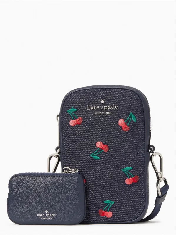 Kate Spade Cherry Embroidered Denim Rosie Phone Crossbody sold by Ruumur