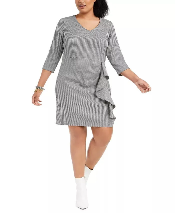 Betsey Johnson Women's Trendy Plus Size Ruffled Houndstooth Sheath Dress Gray Size 22W sold by Ruumur