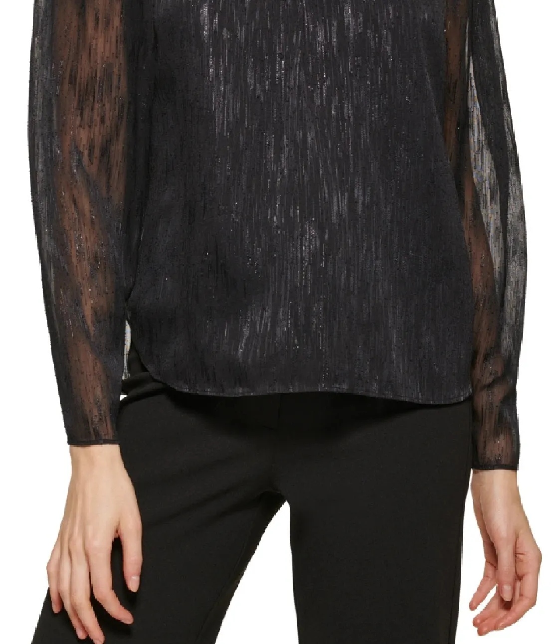 DKNY Women's Metallic Long Sleeve Blouse Black Size Large sold by Ruumur product image thumbnail 3