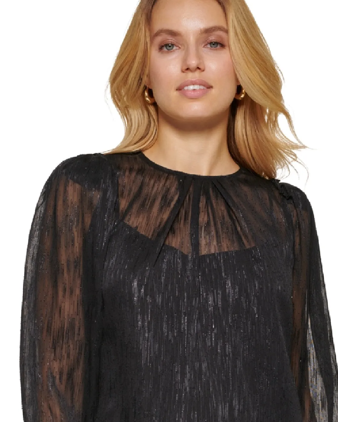 DKNY Women's Metallic Long Sleeve Blouse Black Size Large sold by Ruumur product image thumbnail 2