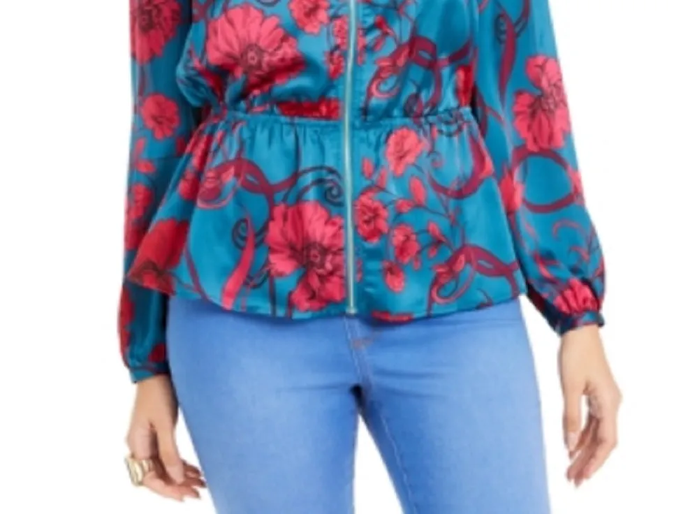 Thalia Sodi Women's Women S Printed Zip Peplum Top Green/Red Size X-Small sold by Ruumur product image thumbnail 3