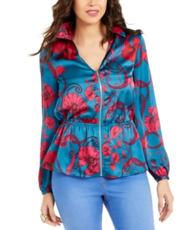 Thalia Sodi Women's Women S Printed Zip Peplum Top Green/Red Size X-Small sold by Ruumur