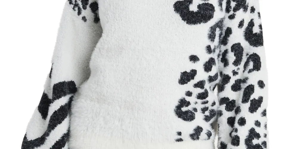 Vince Camuto Women's Animal Print Jacquard Fuzzy Sweater White Size X-Small sold by Ruumur product image thumbnail 3