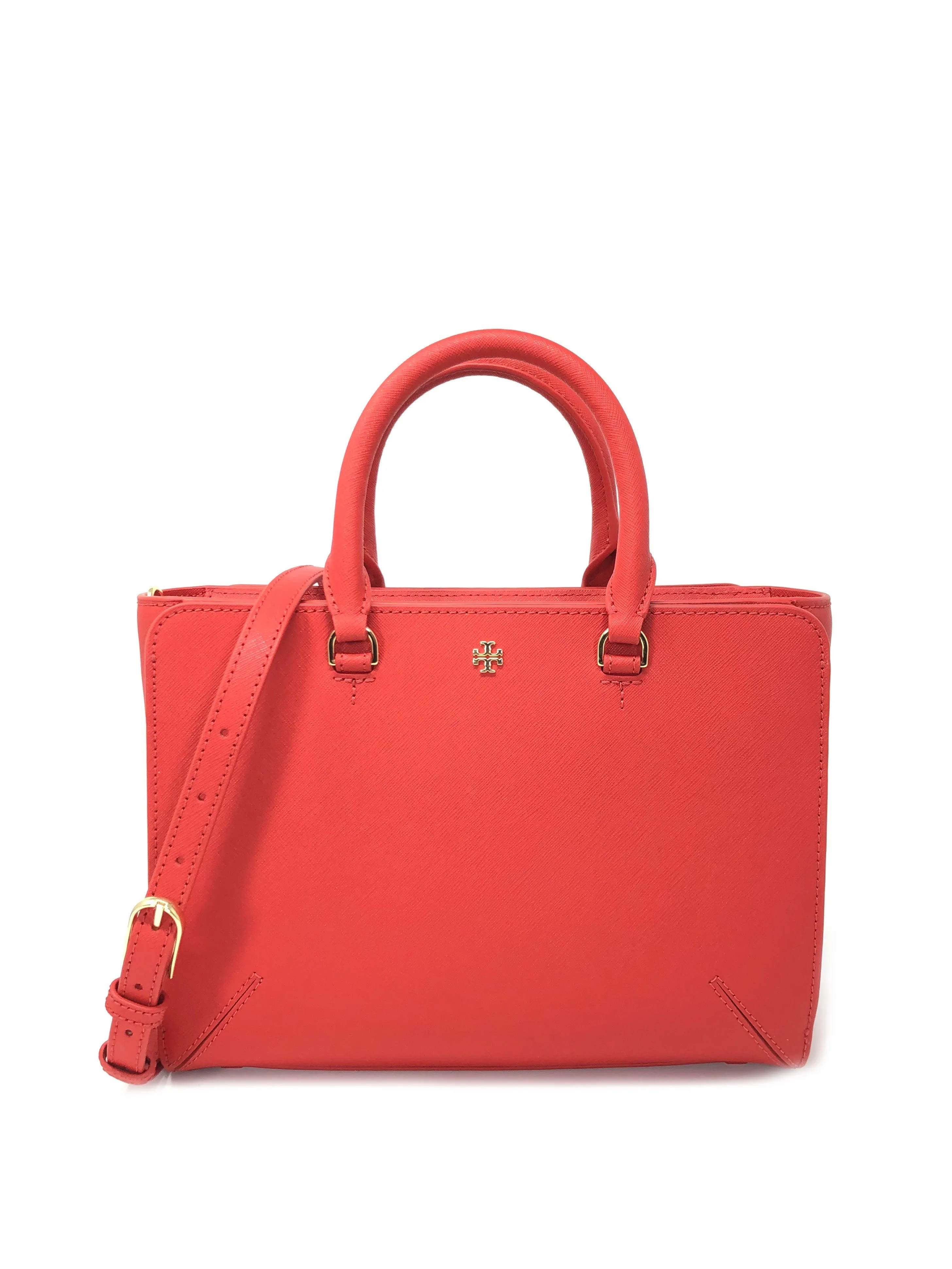 Tory Burch Poppy Orange Emerson Small Zip Tote sold by Ruumur