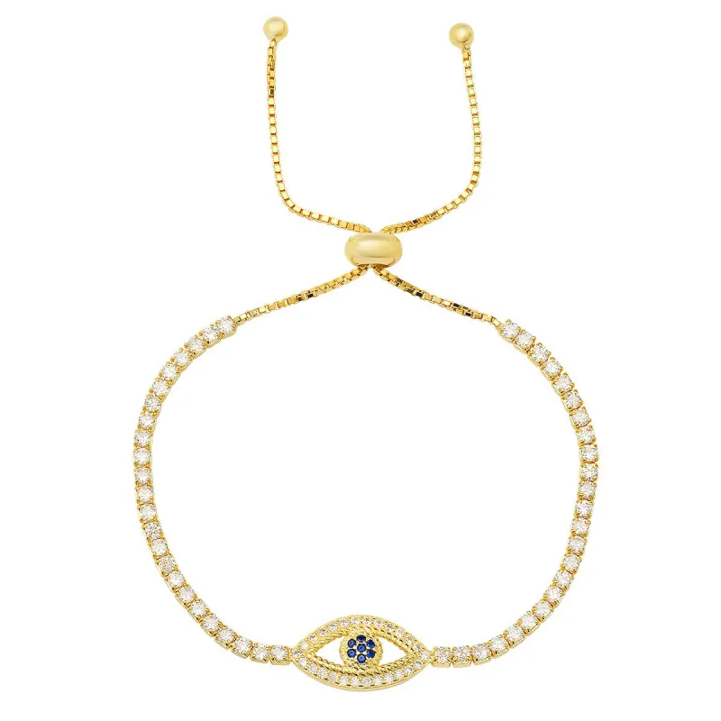 Sterling Silver CZ Evil Eye Adjustable Bracelet sold by Ruumur