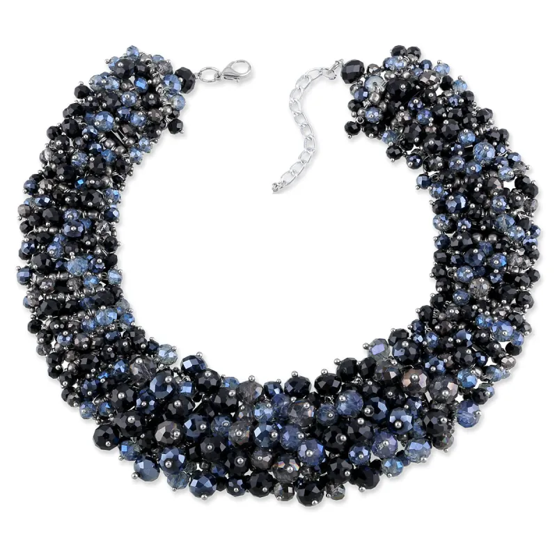 Black & Blue Crystal Beaded Cluster Choker Necklace sold by Ruumur