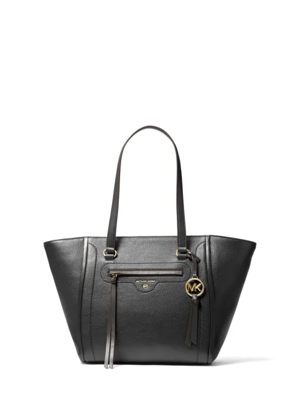 Michael Kors Women's Black Carine Medium Pebbled Leather Tote Bag sold by Ruumur