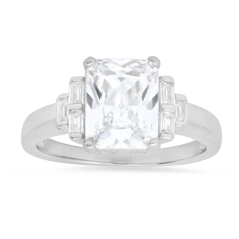 Sterling Silver Emerald-cut CZ Ring sold by Ruumur