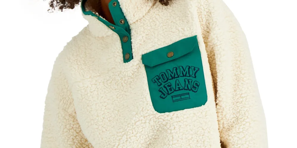 Tommy Jeans Women's Quarter Snap Sherpa Pullover White Size Medium sold by Ruumur product image thumbnail 2