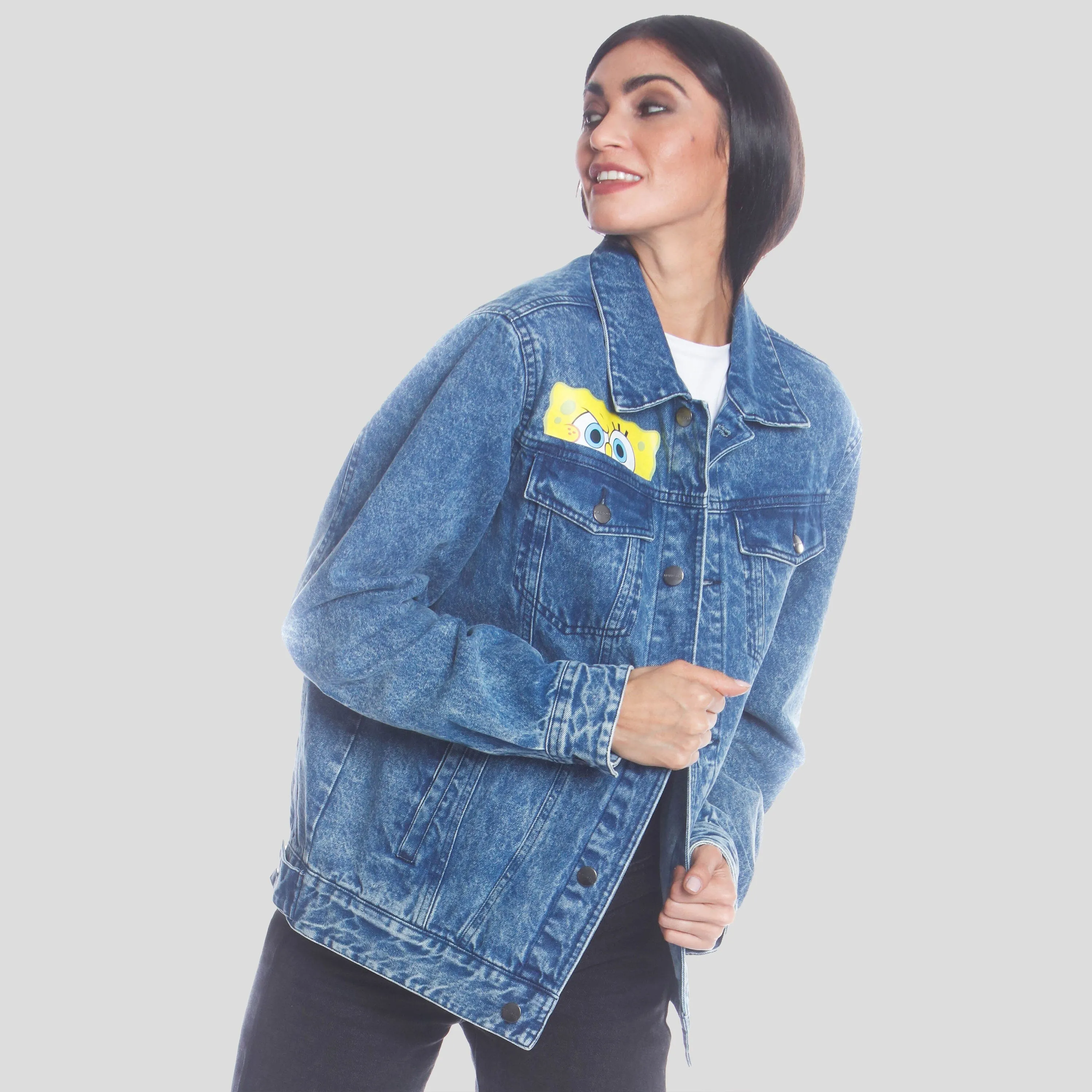 Members Only Women's SpongeBob Denim Oversized Jacket sold by Ruumur product image thumbnail 3