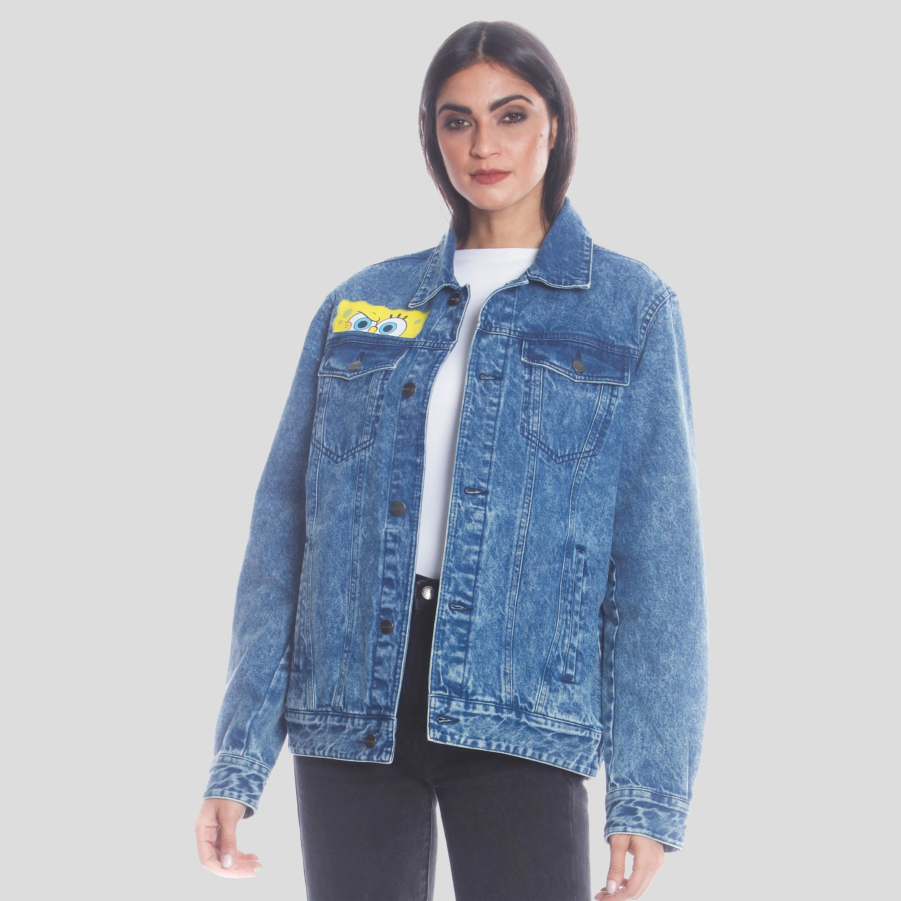 Members Only Women's SpongeBob Denim Oversized Jacket sold by Ruumur product image thumbnail 2