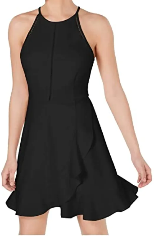 Speechless Women's Crochet Detail Halter Neck Minidress Black Size Large sold by Ruumur