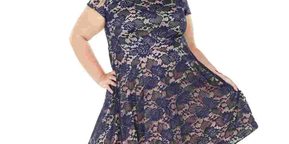 B Darlin Women's Embroidered Lace Floral Cap Sleeve Off Shoulder Above The Knee Fit + Flare Cocktail Dress Blue Size 22W sold by Ruumur product image thumbnail 2