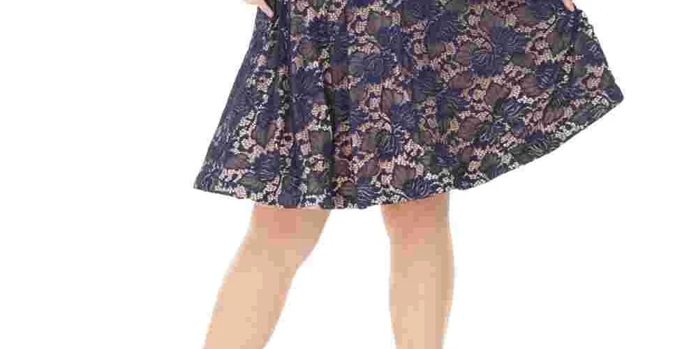 B Darlin Women's Embroidered Lace Floral Cap Sleeve Off Shoulder Above The Knee Fit + Flare Cocktail Dress Blue Size 22W sold by Ruumur product image thumbnail 3