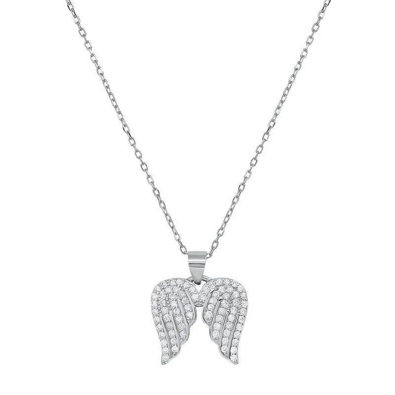 Sterling Silver CZ Angel Wings Pendant sold by Ruumur