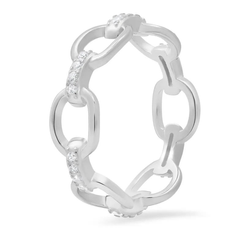 Sterling Silver CZ Paper Clip Band Ring made by Ruumur