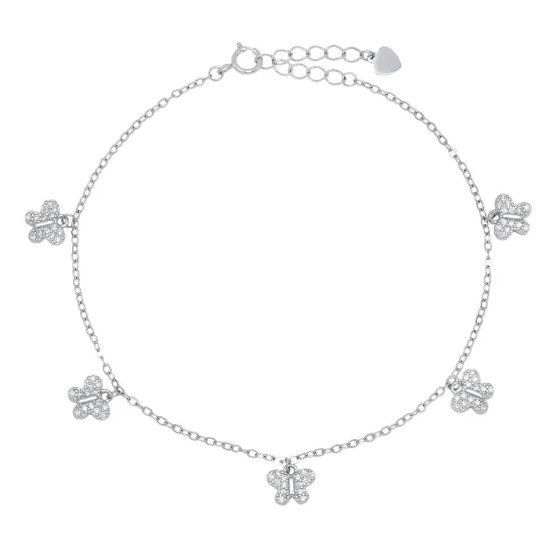 Sterling Silver CZ Butterfly Charm Bracelet sold by Ruumur