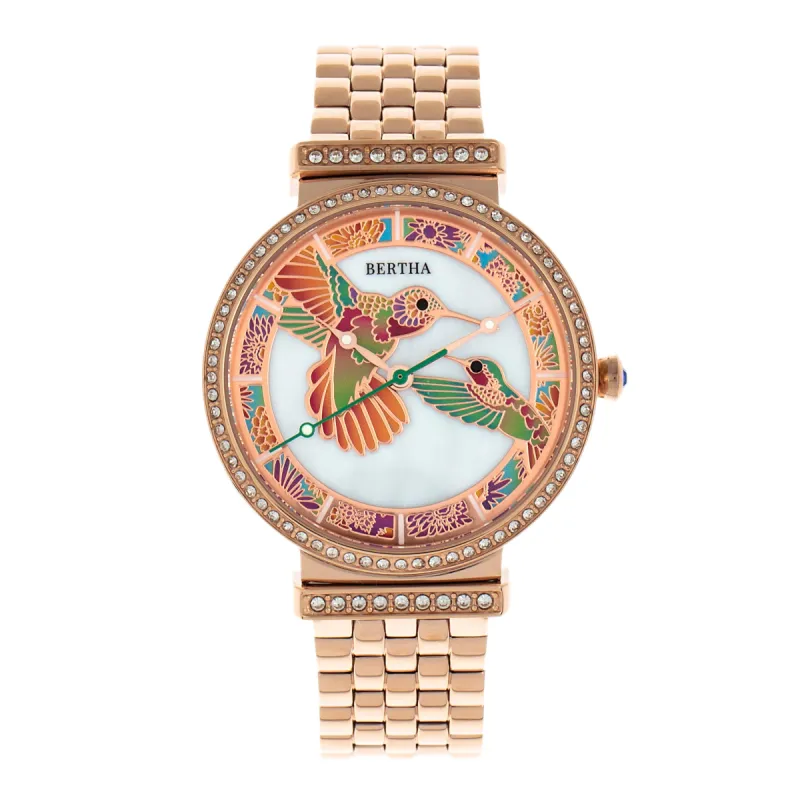 Bertha Emily Mother-Of-Pearl Bracelet Watch - Rose Gold sold by Ruumur