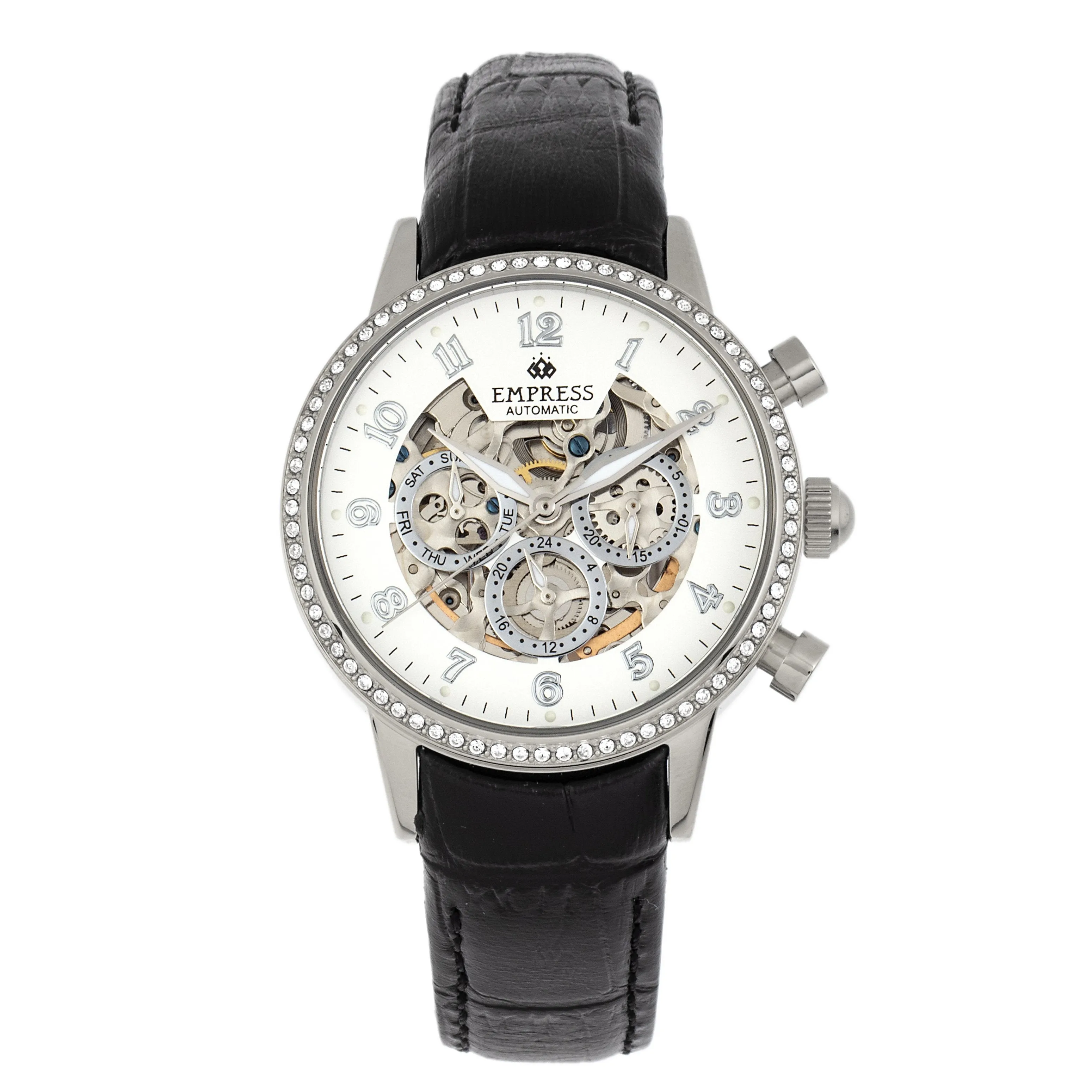Empress Beatrice Automatic Skeleton Dial Leather-Band Watch w/Day/Date sold by Ruumur