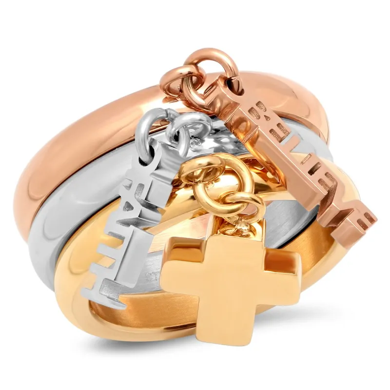Set of 3 Rings with Believe, Faith & Cross Charms sold by Ruumur