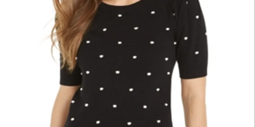 Maison Jules Women's Polka Dot Ribbed Trim Pullover Sweater Black Size X-Small sold by Ruumur product image thumbnail 2