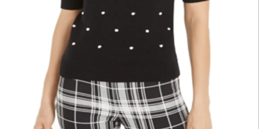 Maison Jules Women's Polka Dot Ribbed Trim Pullover Sweater Black Size X-Small sold by Ruumur product image thumbnail 3