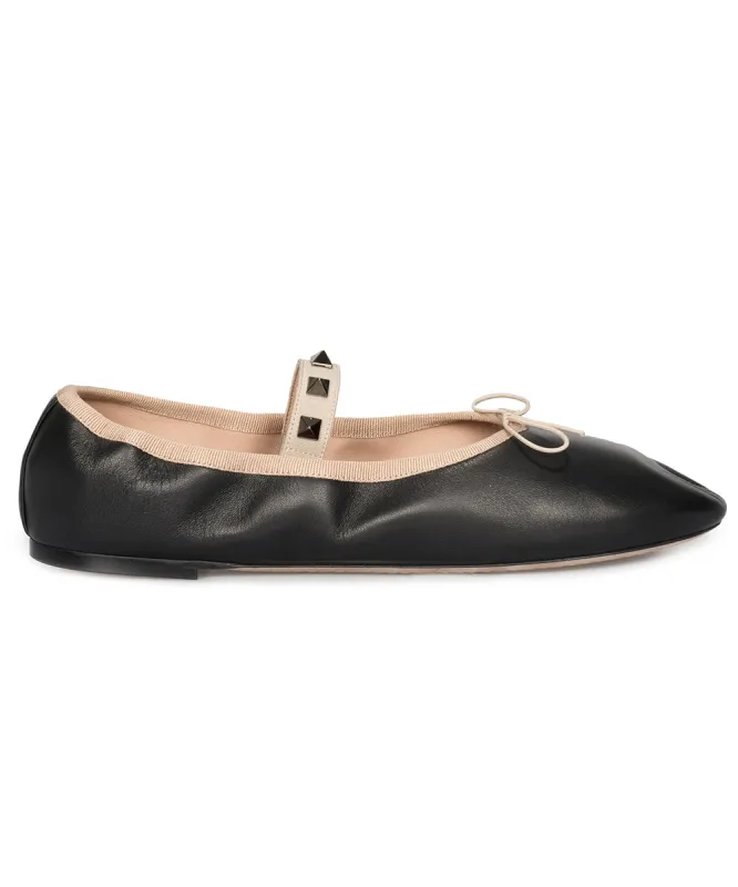Valentino Rockstud Ballerina Flats in Black sold by Ruumur