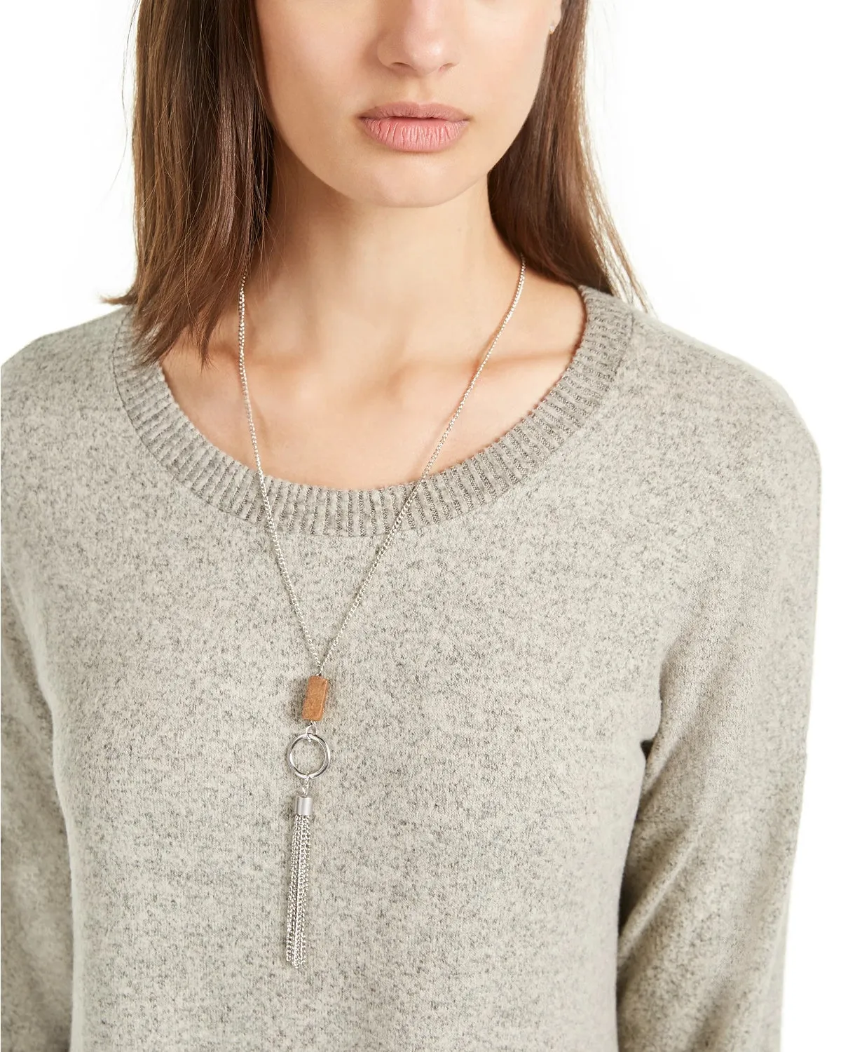 BCX Juniors' Shine Women's Tunic Sweater With Necklace White Size X-Large sold by Ruumur product image thumbnail 3