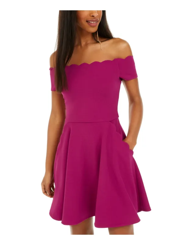 B Darlin Women's Short Sleeve Off Shoulder Micro Mini Party Trapeze Dress Purple Size 9/10 sold by Ruumur