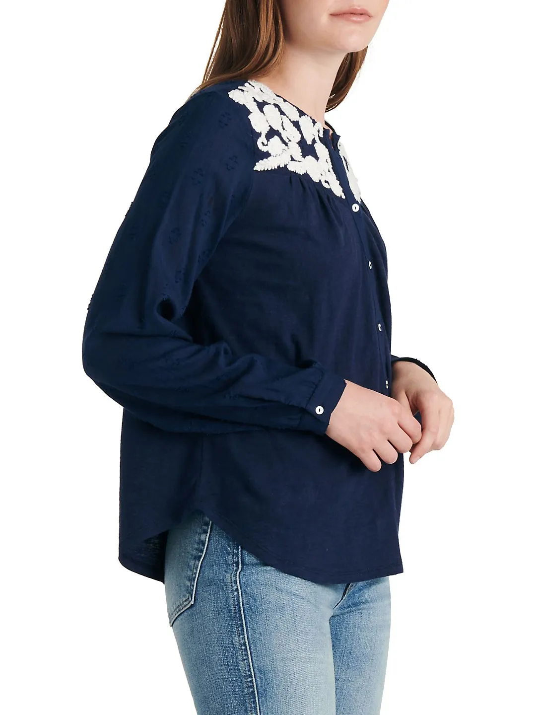 Lucky Brand Women's Long Sleeve Jewel Neck Button up Top Blue Size Large sold by Ruumur product image thumbnail 3