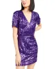 LEYDEN Women's Sequin Ruched-Side Mini Dress Purple Size M sold by Ruumur