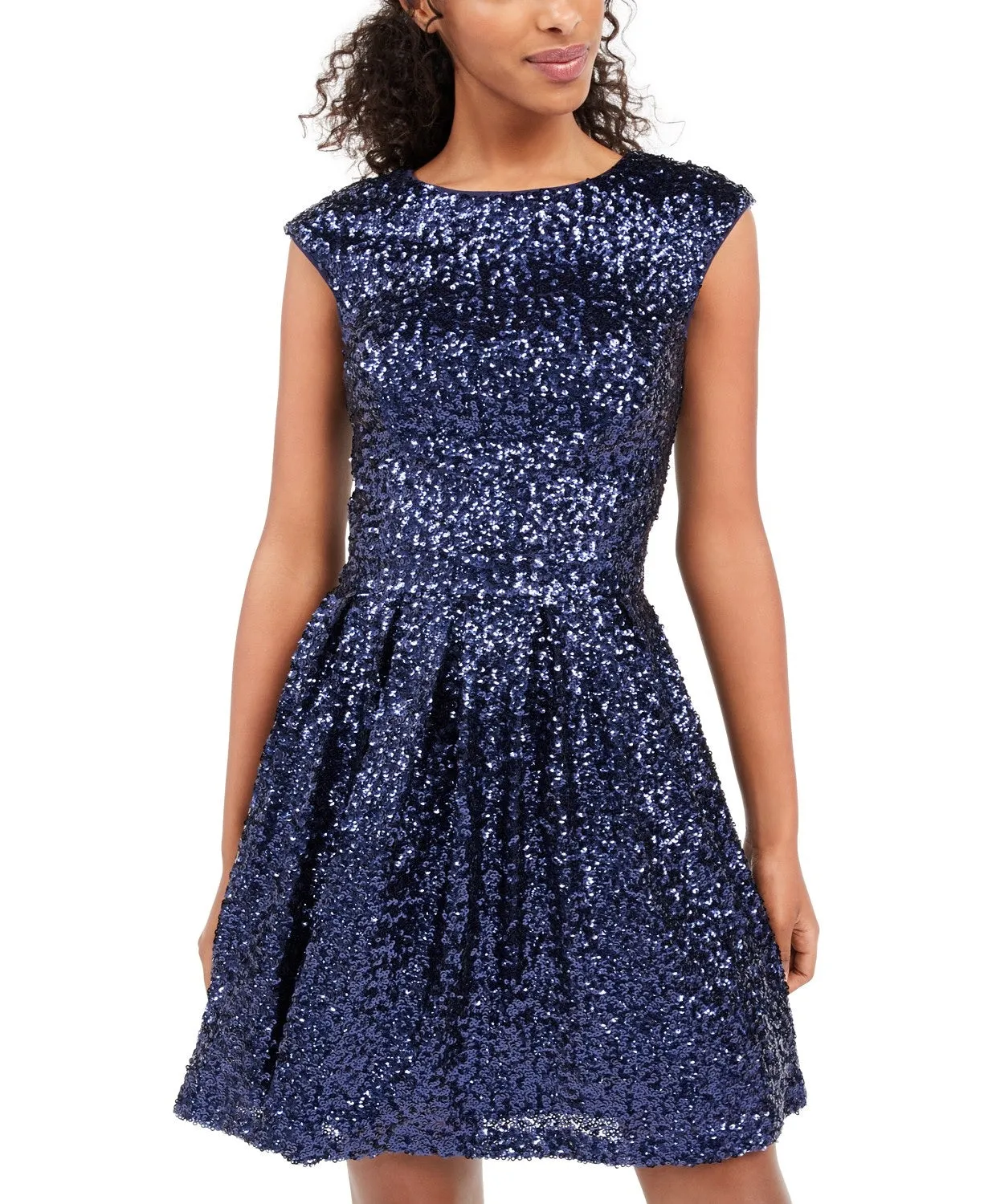 Emerald Sundae Women's Juniors' Sequined Fit & Flare Dress Blue Size X-Small sold by Ruumur