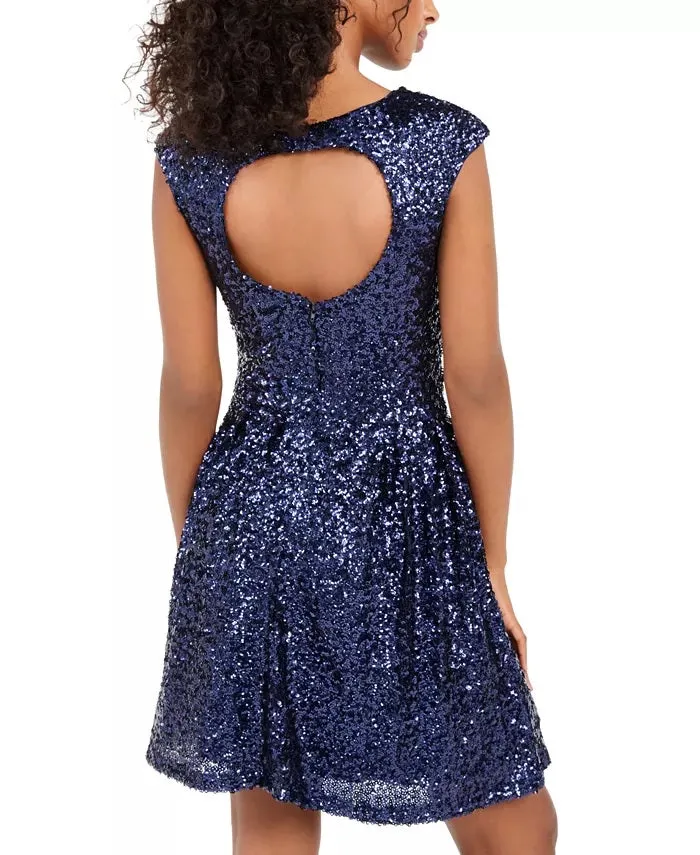 Emerald Sundae Women's Juniors' Sequined Fit & Flare Dress Blue Size X-Small sold by Ruumur product image thumbnail 2