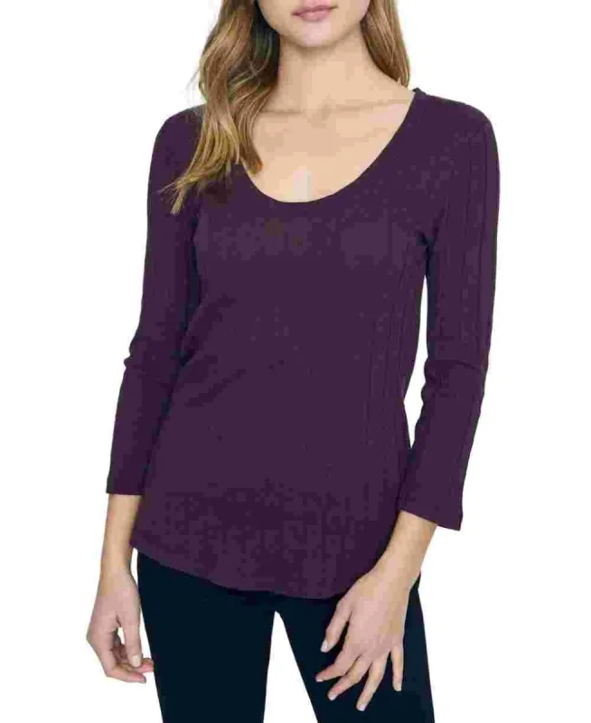Sanctuary Women's Textured 3/4 Sleeve Scoop Neck T Shirt Top Purple Size Large sold by Ruumur