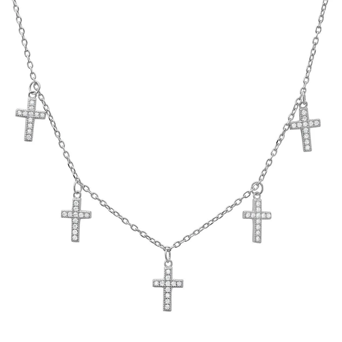 Sterling Silver Dangling CZ Cross Charm Necklace sold by Ruumur