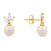 Sterling Silver Marquise CZ & Pearl Stud Earrings sold by Ruumur