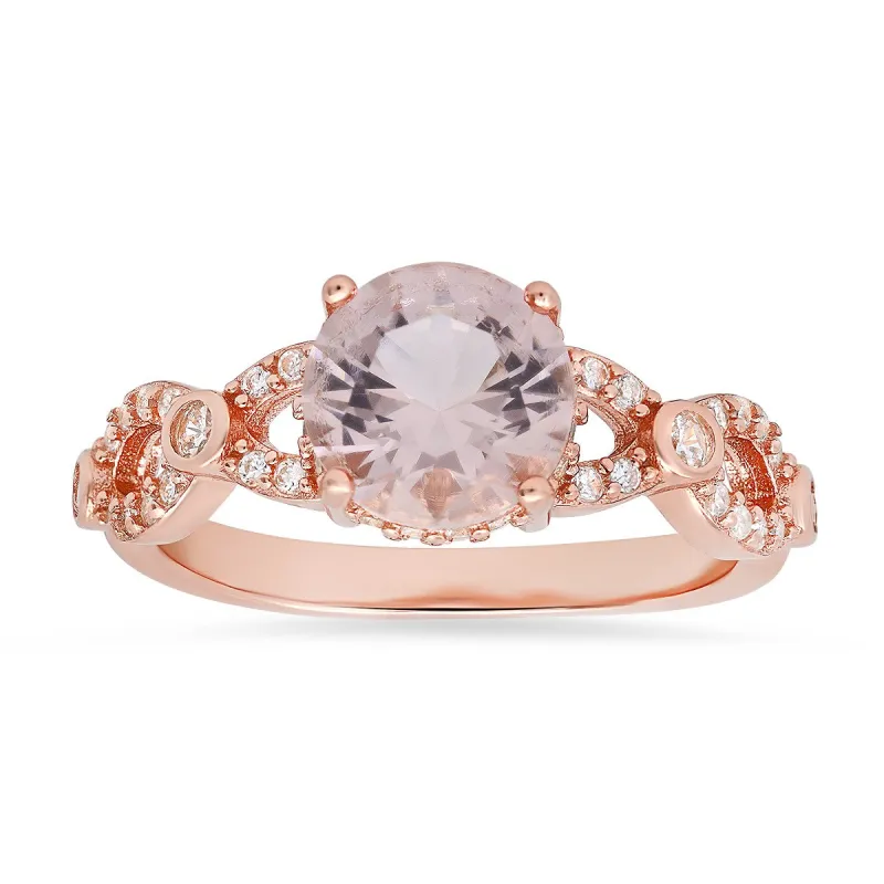 Rose Gold Over Silver Morganite CZ Ring sold by Ruumur