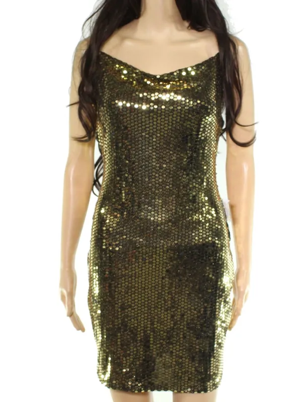 B Darlin Women's Embellished Patterned Spaghetti Strap Boat Neck Short Body Con Party Dress Green Size Medium sold by Ruumur