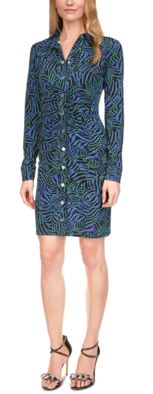 Michael Kors Women's Zebra Print Ruched Mini Dress Blue Size X-Small sold by Ruumur
