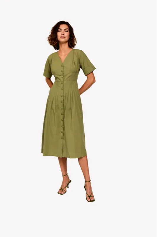 LOULOU DAMOUR Women's Cascais V Neck Pleated Dress sold by Ruumur