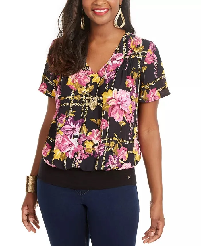 Thalia Sodi Women's Printed Pintuck-Pleated Top Black Size Small sold by Ruumur