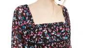 Leyden Women's Ruffled Printed Long Sleeve Square Neck Top Black Size Medium sold by Ruumur