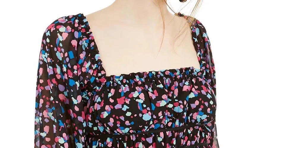 Leyden Women's Ruffled Printed Long Sleeve Square Neck Top Black Size Medium sold by Ruumur product image thumbnail 2