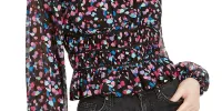 Leyden Women's Ruffled Printed Long Sleeve Square Neck Top Black Size Medium sold by Ruumur