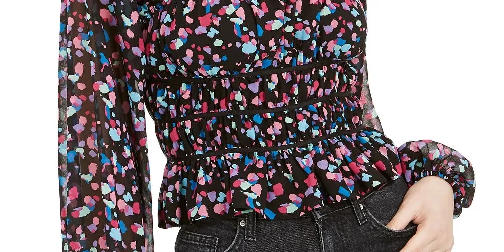 Leyden Women's Ruffled Printed Long Sleeve Square Neck Top Black Size Medium sold by Ruumur product image thumbnail 3