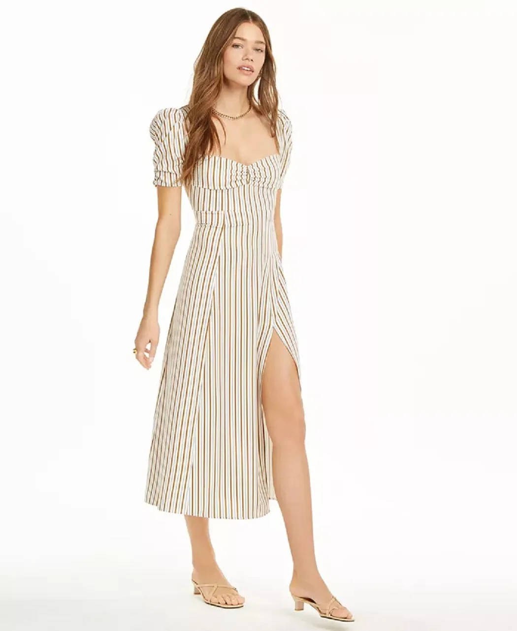Danielle Bernstein Women's Striped Maxi Slip Dress Beige Size 8 sold by Ruumur